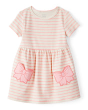 Cargar imagen en el visor de la galería, Bows Striped Short-Sleeve Dress - Pink/White
