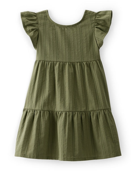Tiered Flutter Sleeve Dress - Green