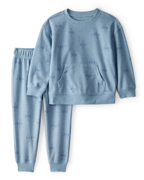 Airplane French Terry Long-Sleeve Tee & Pant Set - Blue