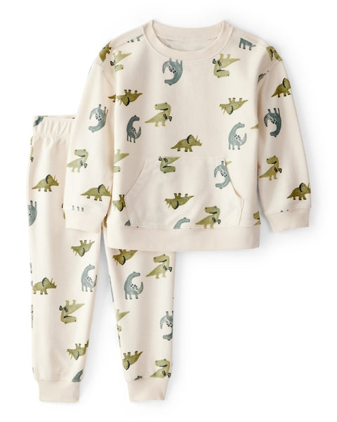 Dinosaur French Terry Long-Sleeve Tee & Pant Set - Ivory