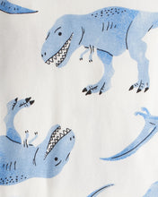 Cargar imagen en el visor de la galería, Dinosaur Print 100% Cotton Long-Sleeve 4-Piece Pajamas - White/Blue

