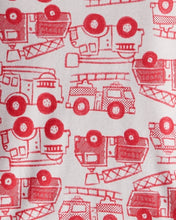 Cargar imagen en el visor de la galería, Firetruck Print 100% Cotton Long-Sleeve 4-Piece Pajamas - Red/White

