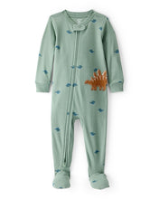 Cargar imagen en el visor de la galería, Dinosaur Print 100% Cotton Long-Sleeve 2-Way Zip 1-Piece Pajamas - Green
