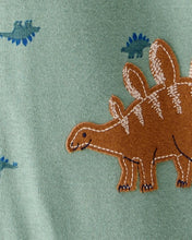 Cargar imagen en el visor de la galería, Dinosaur Print 100% Cotton Long-Sleeve 2-Way Zip 1-Piece Pajamas - Green
