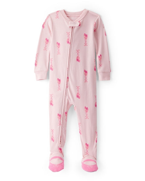 Ballet 100% Cotton 2-Way Zip 1-Piece Pajamas - Pink