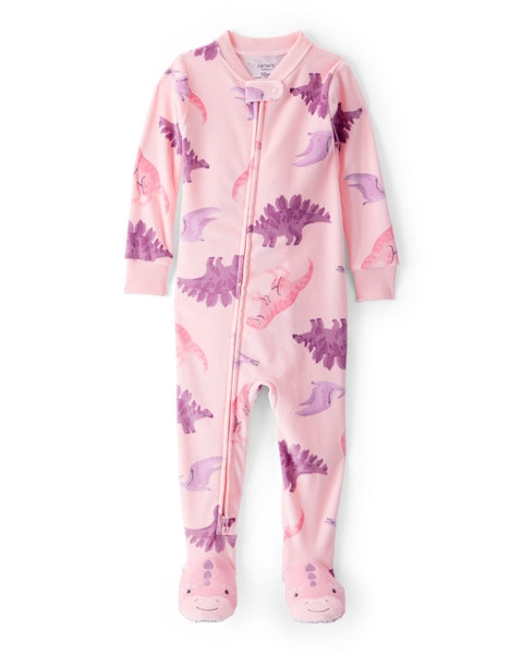 Dinosaur Snug Fit 2-Way Zip 1-Piece Pajamas - Pink