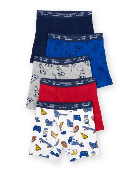 5-Pack Print Boxer Brief Underwear - Blue/Navy/White/Red