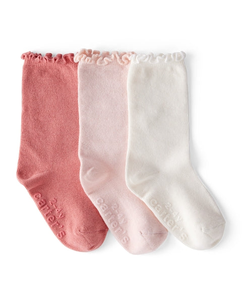 3-Pack Crew Socks - Pink/White