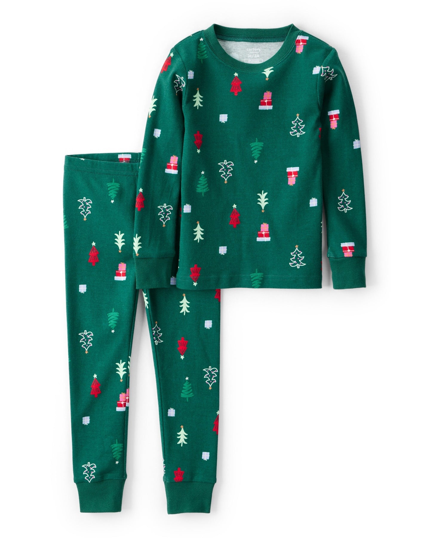 2PC Cotton Green Christmas Tree Prt