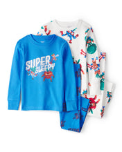 Cargar imagen en el visor de la galería, Veggies 100% Cotton Long-Sleeve Loose Fit 4-Piece Pajamas - Blue/White
