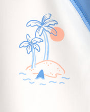 Cargar imagen en el visor de la galería, Palm Tree Long-Sleeve Rashguard Top - Blue/White
