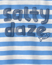 Cargar imagen en el visor de la galería, 'Salty Daze' Striped Graphic Tee - Blue/Ivory
