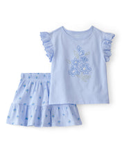 Cargar imagen en el visor de la galería, 2-Piece Floral Top &amp; Skort Set - Blue
