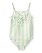 Cargar imagen en el visor de la galería, 1-Piece Striped Swimsuit - Green/Ivory
