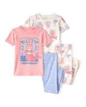Cargar imagen en el visor de la galería, Mermaid Cat 100% Cotton Snug Fit 4-Piece Pajama Set - Pink/Ivory
