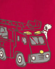 Cargar imagen en el visor de la galería, Firetruck Striped 100% Cotton Snug Fit 4-Piece Pajama Set - Red/White
