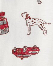 Cargar imagen en el visor de la galería, Firetruck 100% Cotton Snug Fit 1-Piece Pajama Set - White
