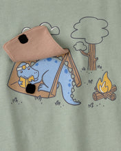 Cargar imagen en el visor de la galería, Camping Dinosaur Graphic Tee - Green
