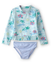 Cargar imagen en el visor de la galería, 2-Piece Tropical Beach Rashguard Swimsuit Set - Blue/Purple
