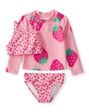 Cargar imagen en el visor de la galería, 3-Piece Strawberry Rashguard Swimsuit Set - Pink
