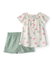 Cargar imagen en el visor de la galería, 2-Piece Butterfly Top &amp; Short Set - Green/Ivory
