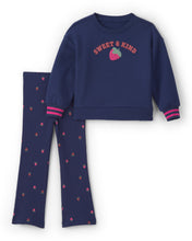 Cargar imagen en el visor de la galería, 2-Piece 'Sweet &amp; Kind' Strawberry Sweatshirt &amp; Pant Set - Navy Blue
