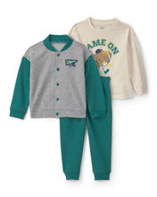 Cargar imagen en el visor de la galería, 2-Piece Varsity French Terry Long-Sleeve Top &amp; Pant Set - Cream/Green
