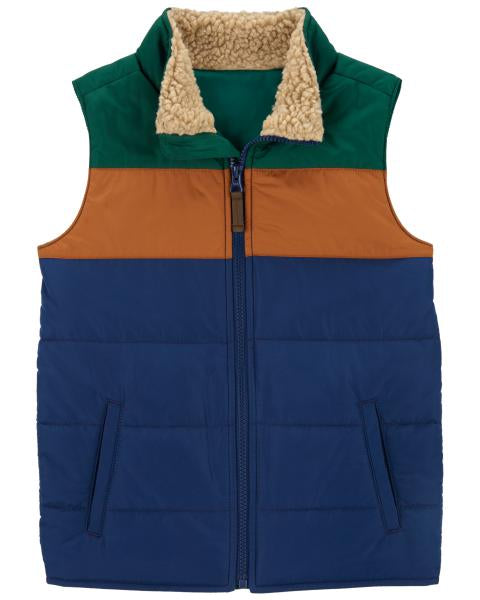 Colorblock Zip-Up Puffer Vest