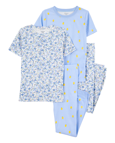 4-Piece Floral Cotton Pajamas