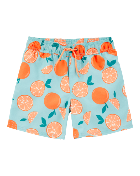 Orange Print Swim Trunks