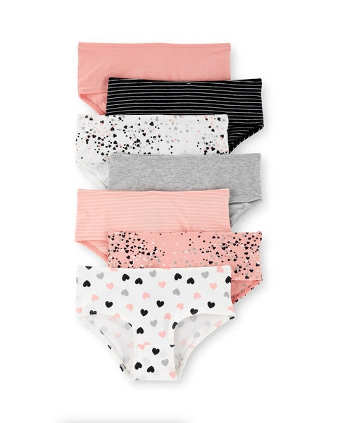 7-Pack Heart Print Brief Underwear - Black/White/Orange
