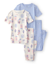 Cargar imagen en el visor de la galería, Mermaid 100% Cotton Snug Fit 4-Piece Pajama Set - Blue/Ivory
