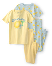 Cargar imagen en el visor de la galería, Lemon 100% Cotton Snug Fit 4-Piece Pajama Set - Blue/Yellow
