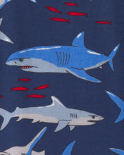Cargar imagen en el visor de la galería, Shark 100% Cotton Short-Sleeve Snug Fit 4-Piece Pajama Set - Blue
