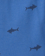 Cargar imagen en el visor de la galería, Shark 100% Cotton Short-Sleeve Snug Fit 4-Piece Pajama Set - Blue
