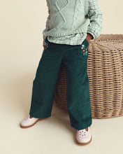 Cargar imagen en el visor de la galería, Toddler Girl Floral Corduroy Wide-Leg Pants - Green
