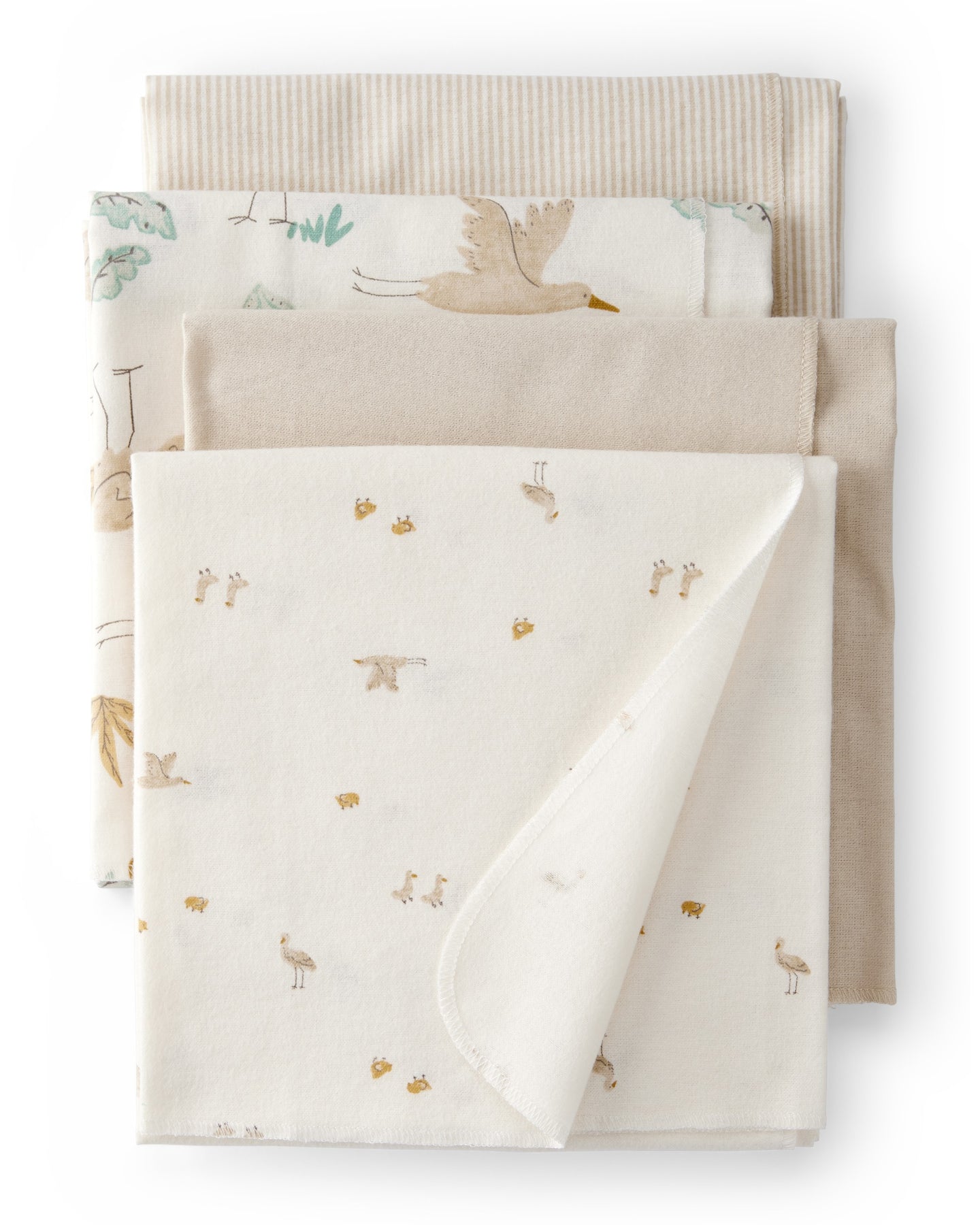 4-Pack Stork Print Receiving Blankets - Yellow