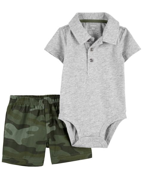 Carters Baby Boy 2-Piece Polo Bodysuit & Camo Short Set