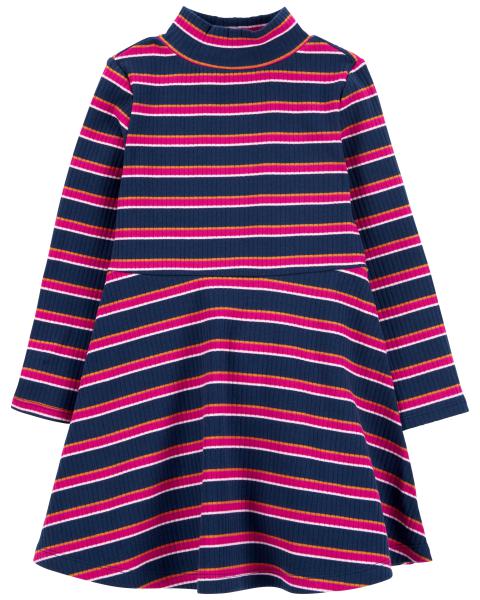 Striped Long-Sleeve Ribbed Dress