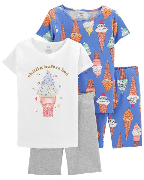 Set de 4 piezas de pijama de 100% algodón de ajuste perfecto con helados
